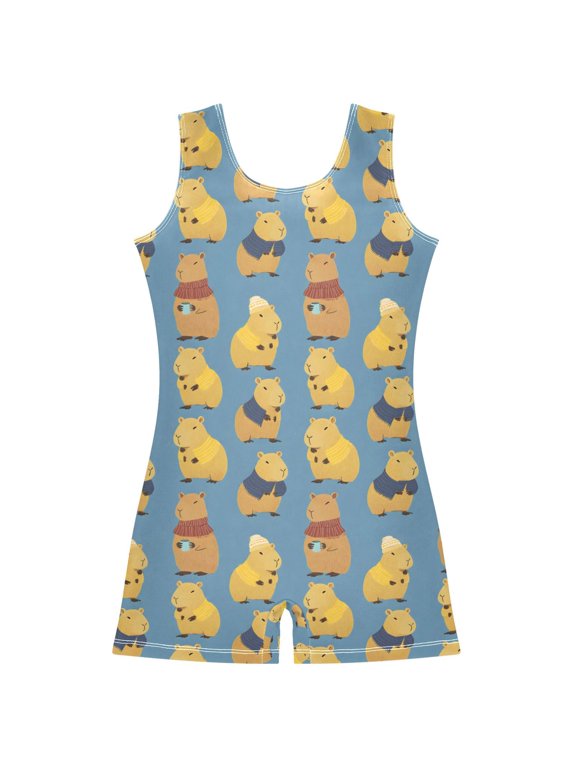 Capybara Blue Pattern Girls Leotards Gymnastics Tumbling Outfit Biketard Unitard 9-10Years