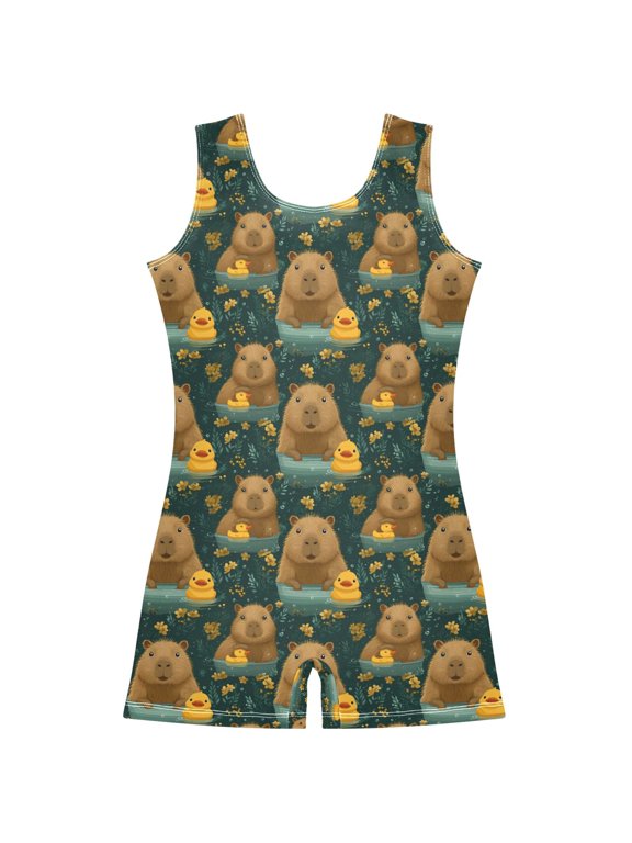 Capybara Cute Ducks Pattern Girls Leotards Gymnastics Tumbling Outfit Biketard Unitard 5-6Years