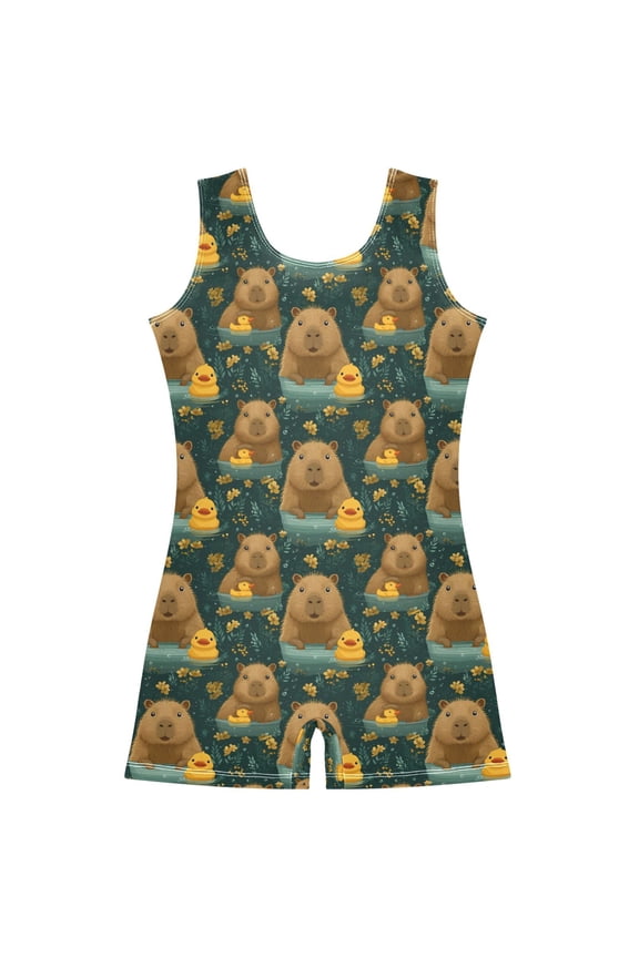 Capybara Cute Ducks Pattern Girls Leotards Gymnastics Tumbling Outfit Biketard Unitard 9-10Years