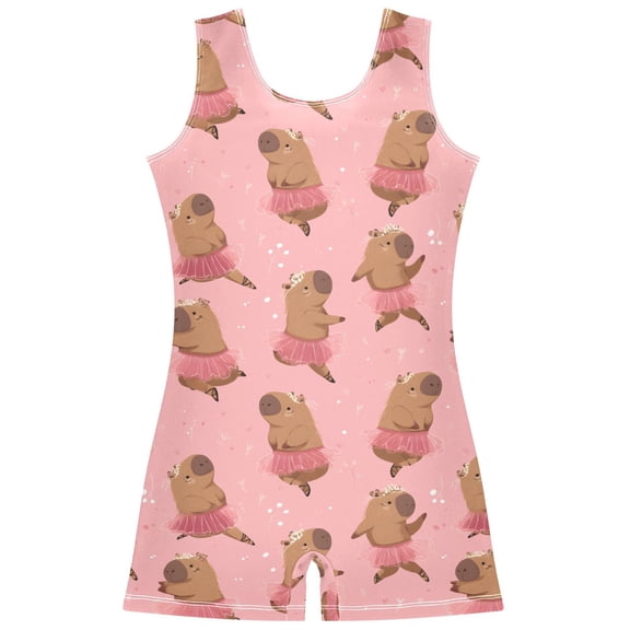 joogoo Capybara Dancing Pattern Girls Leotards Gymnastics Tumbling Outfit Biketard Unitard 5-6Years