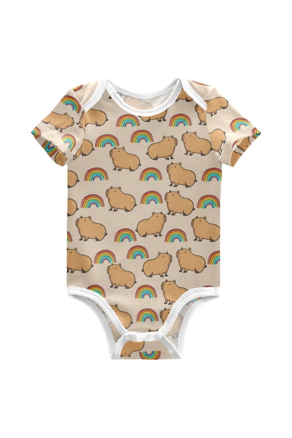 Capybara Rainbows Pattern Baby Bodysuits Short Sleeve Cotton Onesies Clothes 12Months