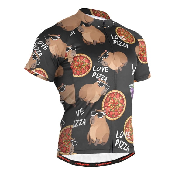 joogoo Capybara and Pizza Pattern Men's Cycling Jerseys Mountain Bike Short Sleeve Tops L