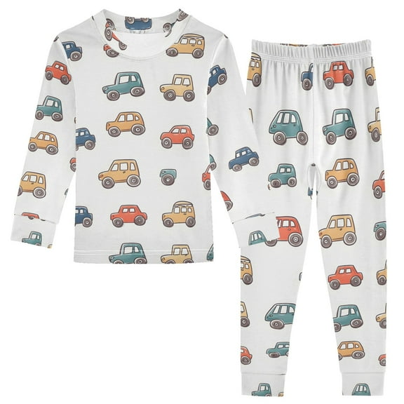 joogoo Car Cartoon 2 Piece Long Sleeve Tee and Pants Cotton Pajama Set 8Y