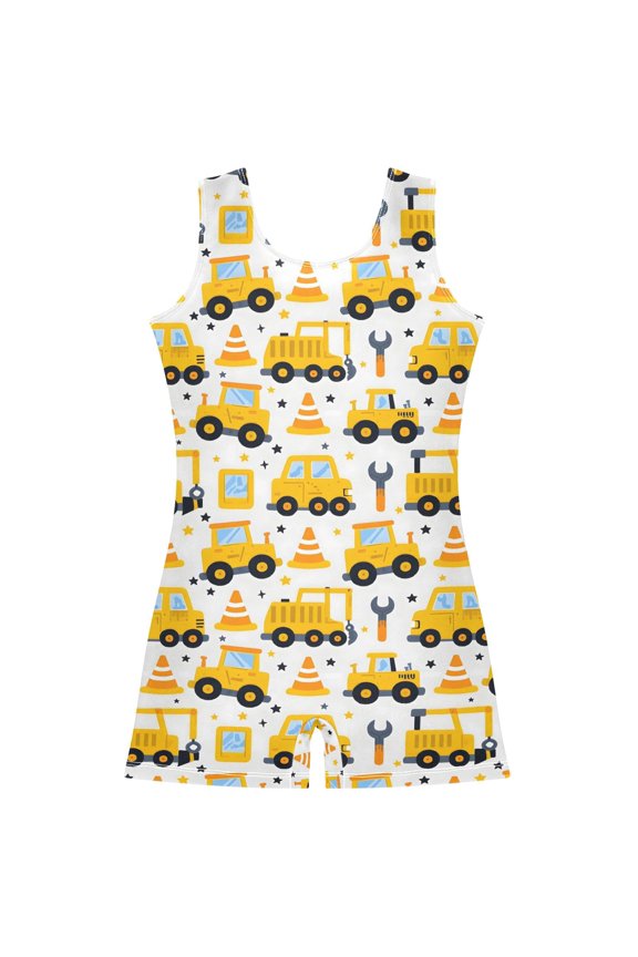 Carton Engineering Trucks Pattern Girls Leotards Gymnastics Tumbling Outfit Biketard Unitard 2-3Years