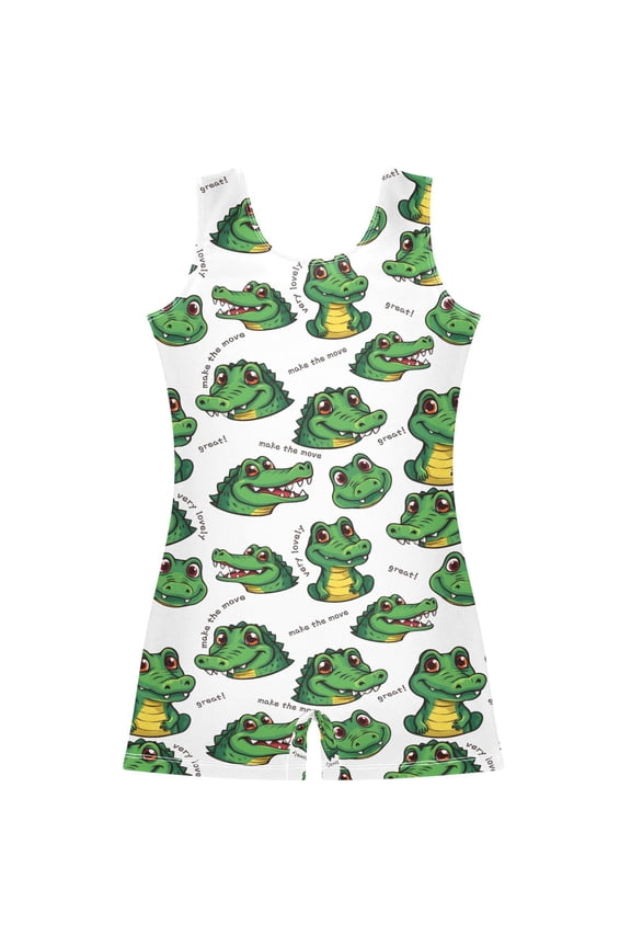Cartoon Alligators Pattern Girls Leotards Gymnastics Tumbling Outfit Biketard Unitard 2-3Years