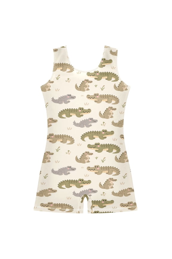 Cartoon Alligators Pattern Girls Leotards Gymnastics Tumbling Outfit Biketard Unitard 2-3Years