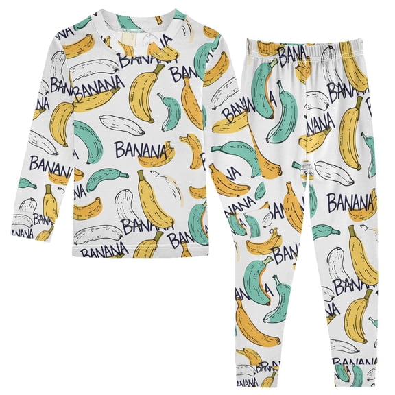 joogoo Cartoon Bananas 2 Piece Long Sleeve Tee and Pants Cotton Pajama Set 5Y
