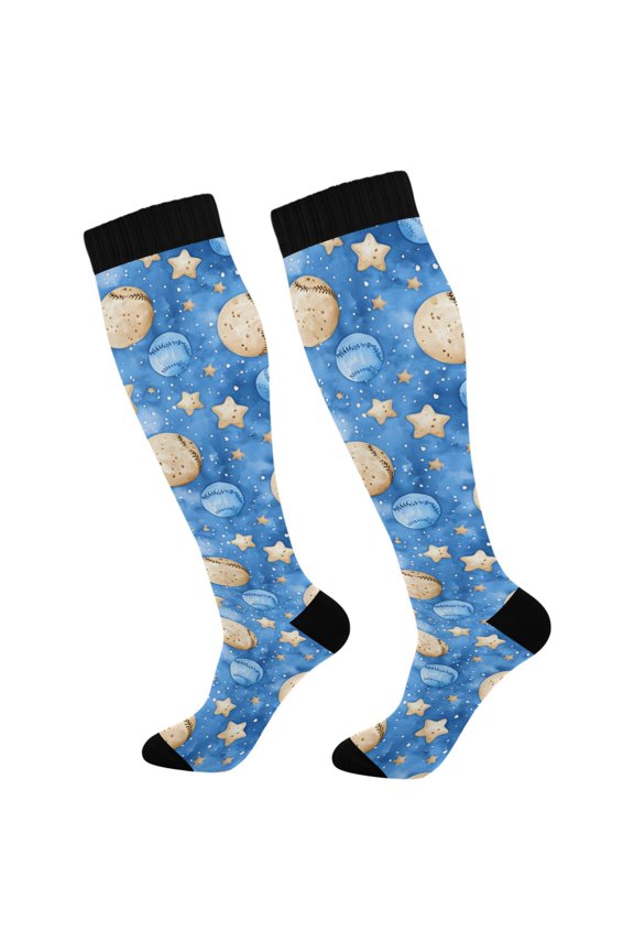 Cartoon Baseball Stars Socks Women Men Knee High Sock