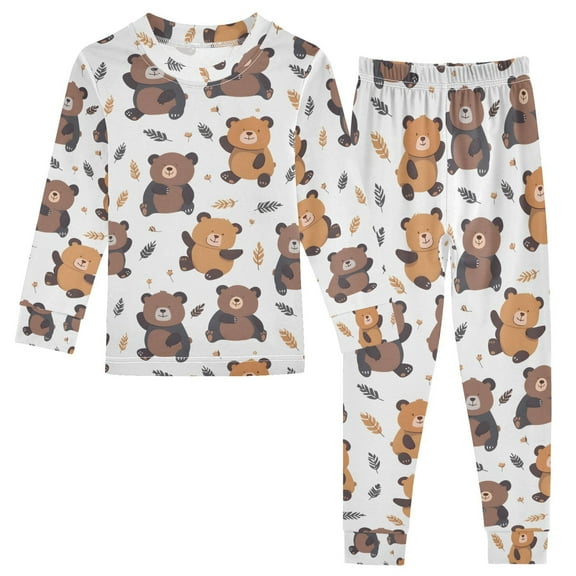 joogoo Cartoon Bear 2 Piece Long Sleeve Tee and Pants Cotton Pajama Set 5Y
