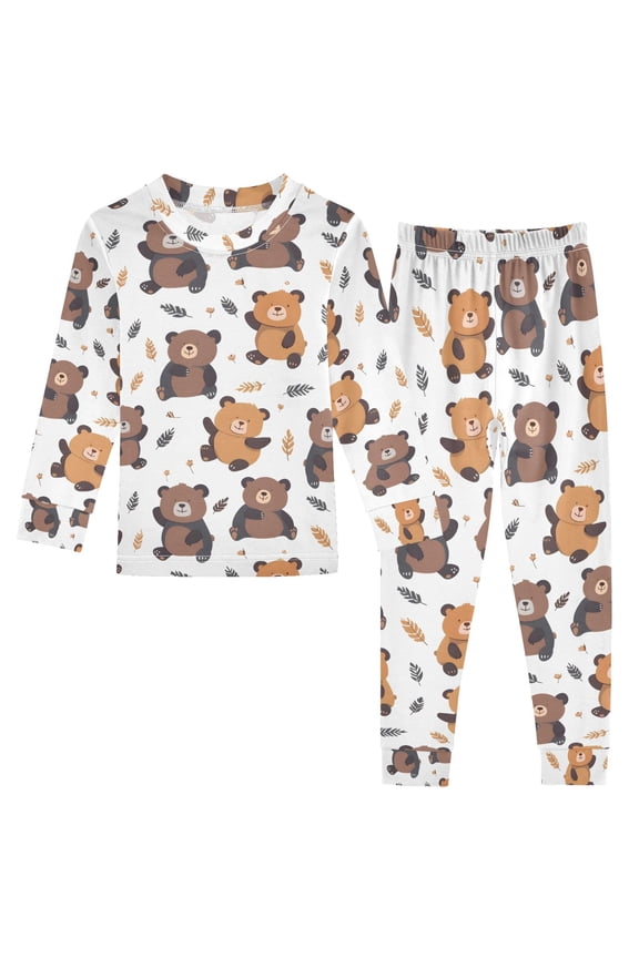 Cartoon Bear 2 Piece Long Sleeve Tee and Pants Cotton Pajama Set 8Y