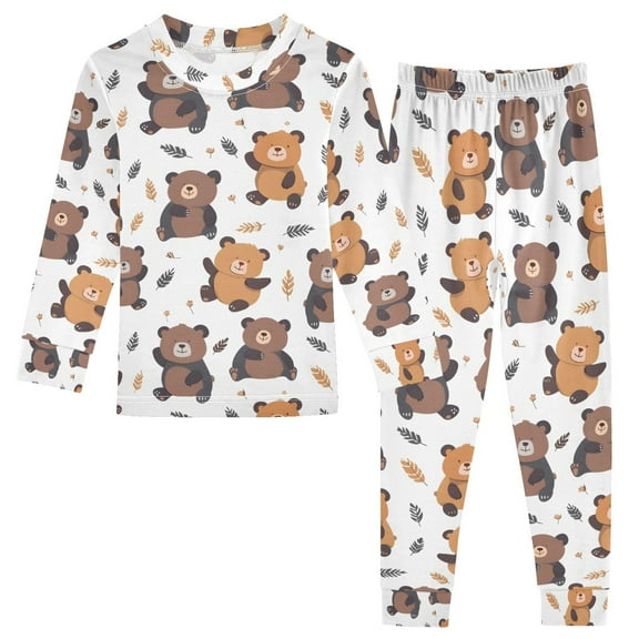 joogoo Cartoon Bear Pajamas Set Long Sleeve Soft Cotton Sleepwear 2 Piece 18M