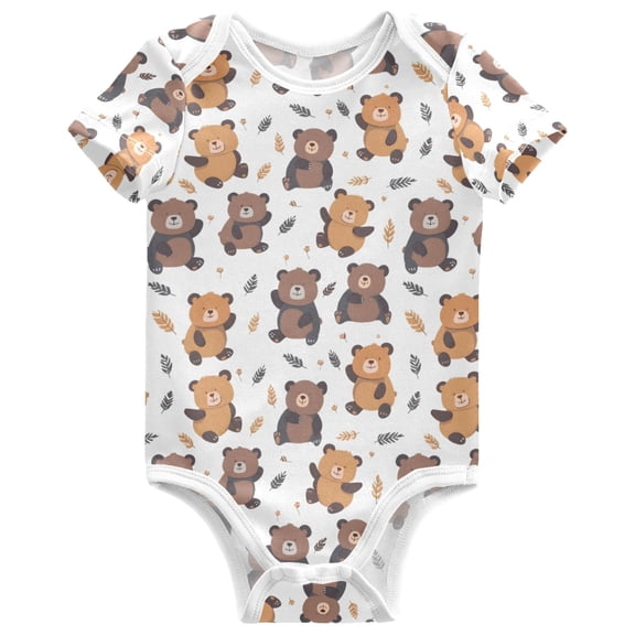 joogoo Cartoon Bear Pattern Baby Bodysuits Short Sleeve Cotton Onesies Clothes 24Months