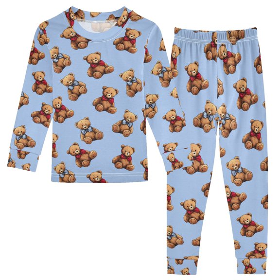 joogoo Cartoon Bears 2 Piece Long Sleeve Tee and Pants Cotton Pajama Set 5Y