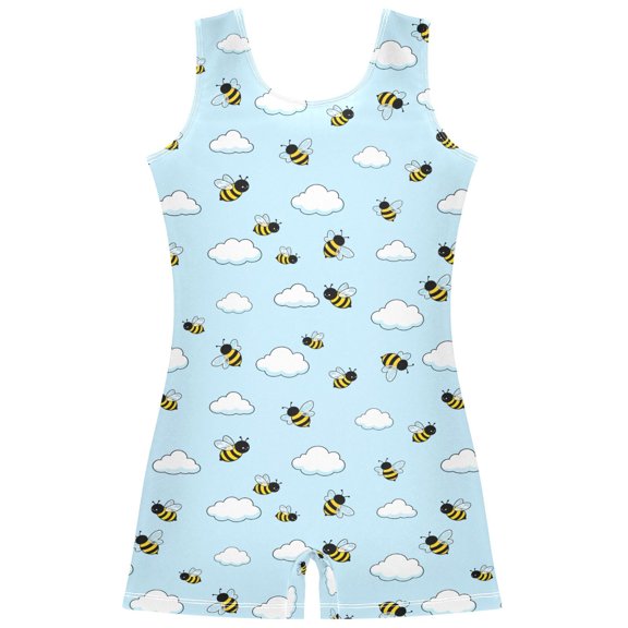 joogoo Cartoon Bee and Cloud Pattern Girls Leotards Gymnastics Tumbling Outfit Biketard Unitard 9-10Years