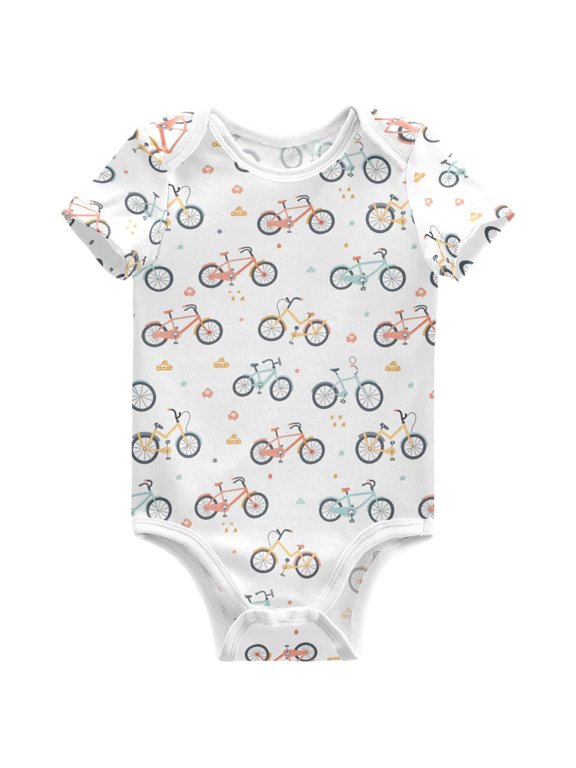 Cartoon Bike Pattern Baby Bodysuits Short Sleeve Cotton Onesies Clothes 6Months