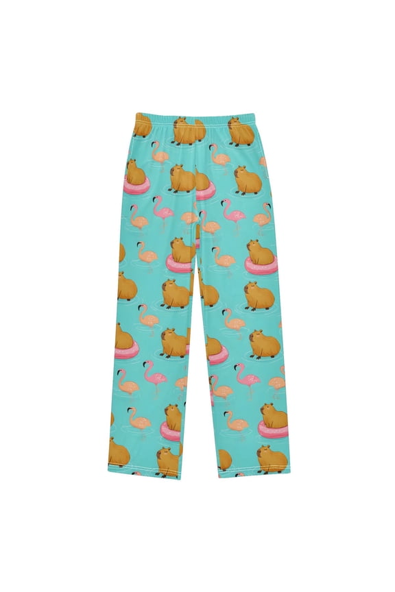 Cartoon Capybara Flamingo Pajama Pants Pj Bottoms Sleepwear Lounge L