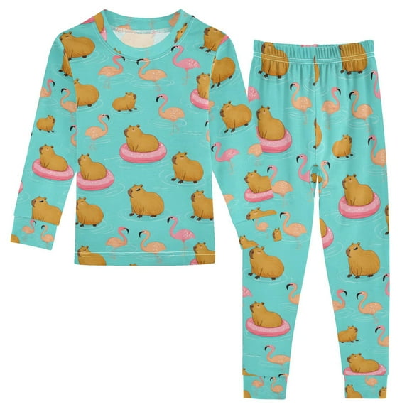 joogoo Cartoon Capybara Flamingo Pajamas Set Long Sleeve Soft Cotton Sleepwear 2 Piece 18M