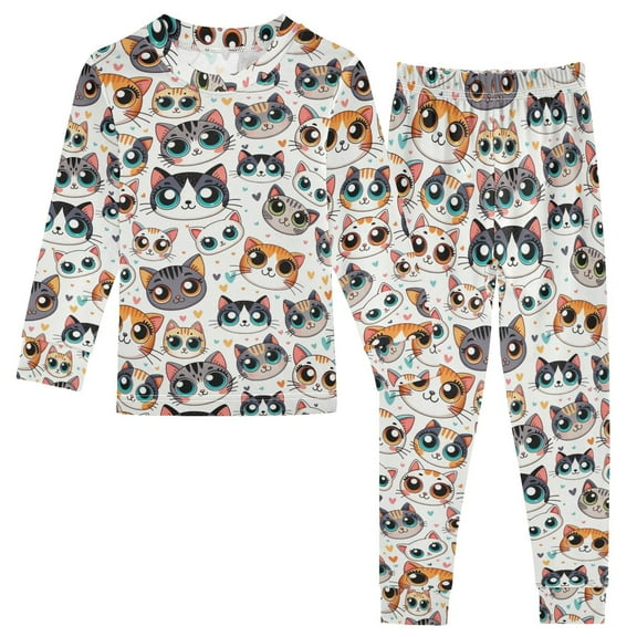 joogoo Cartoon Cat Face 2 Piece Long Sleeve Tee and Pants Cotton Pajama Set 6Y