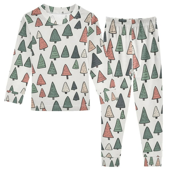 joogoo Cartoon Christmas Trees 2 Piece Long Sleeve Tee and Pants Cotton Pajama Set 6Y