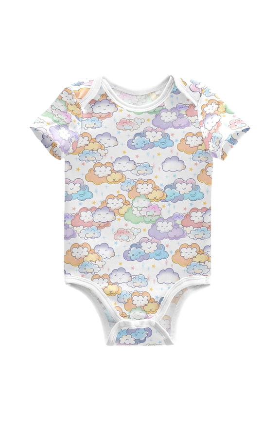 Cartoon Clouds Cute Pattern Baby Bodysuits Short Sleeve Cotton Onesies Clothes 24Months