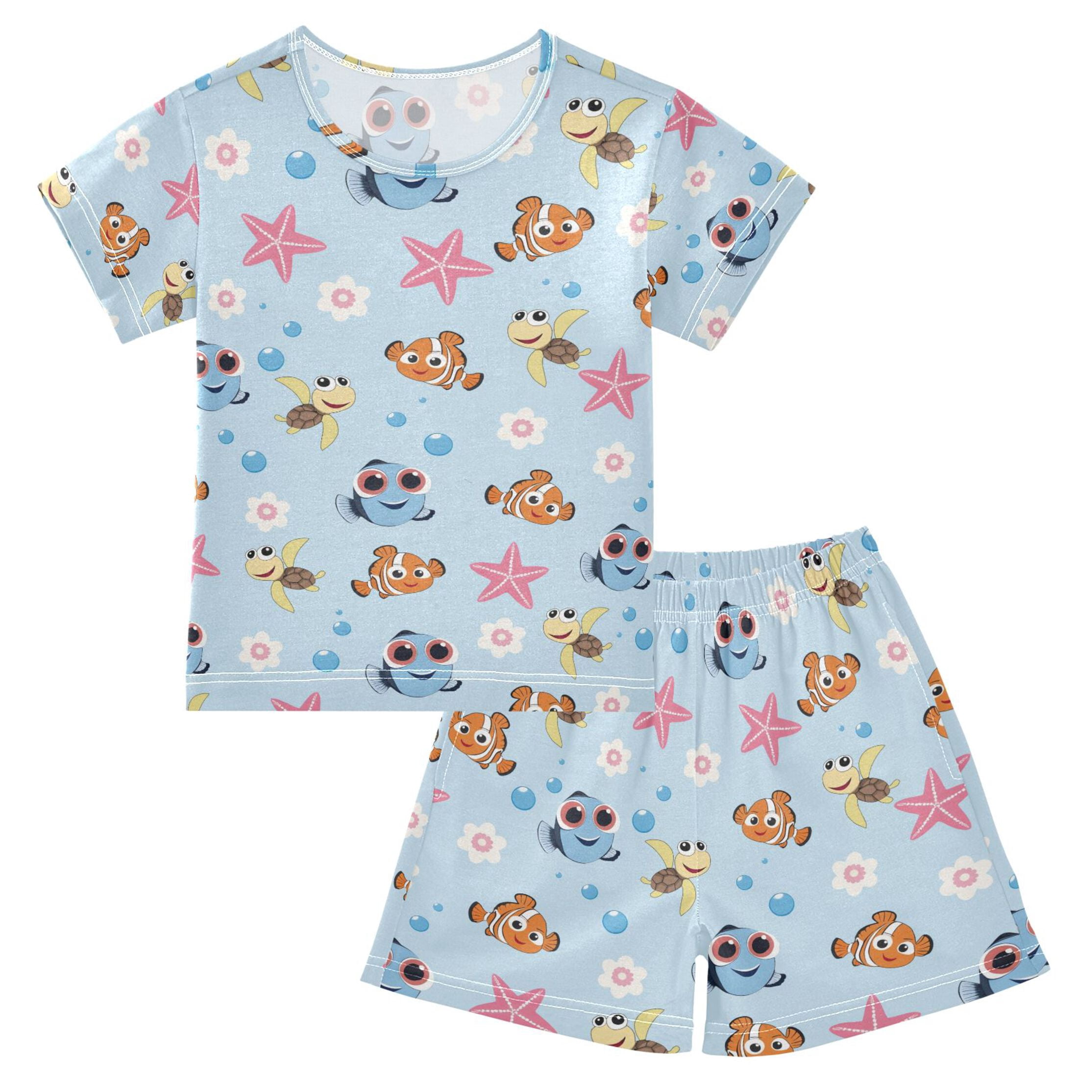 joogoo Cartoon Clownfish Starfish Pattern Pajama Sets Short Sleeve ...