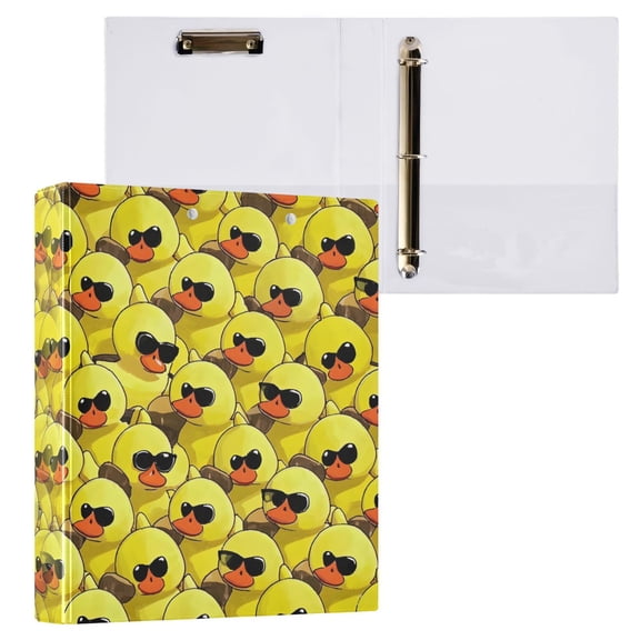 joogoo Cartoon Cute Ducks Hardcover 3 Ring Binder 1.5" Round Rings Interior Pockets Binders Organizer 1 Pack