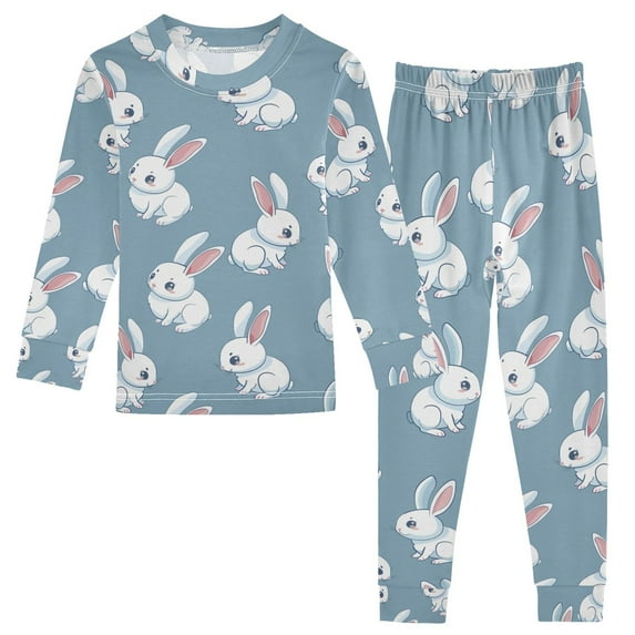 joogoo Cartoon Cute Rabbits 2 Piece Long Sleeve Tee and Pants Cotton Pajama Set 8Y