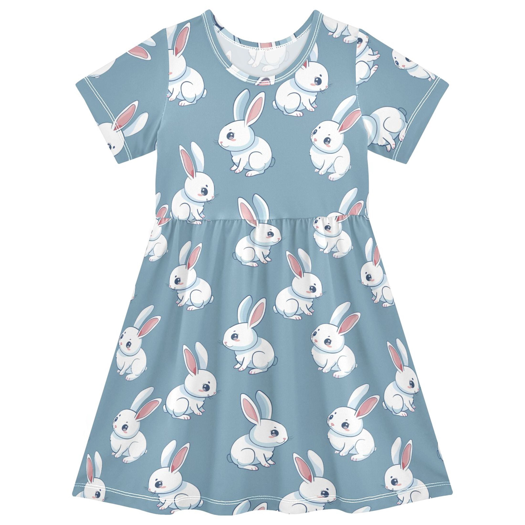 joogoo Cartoon Cute Rabbits Girls' Short Sleeve Dress Kids Dresses 7-8T ...