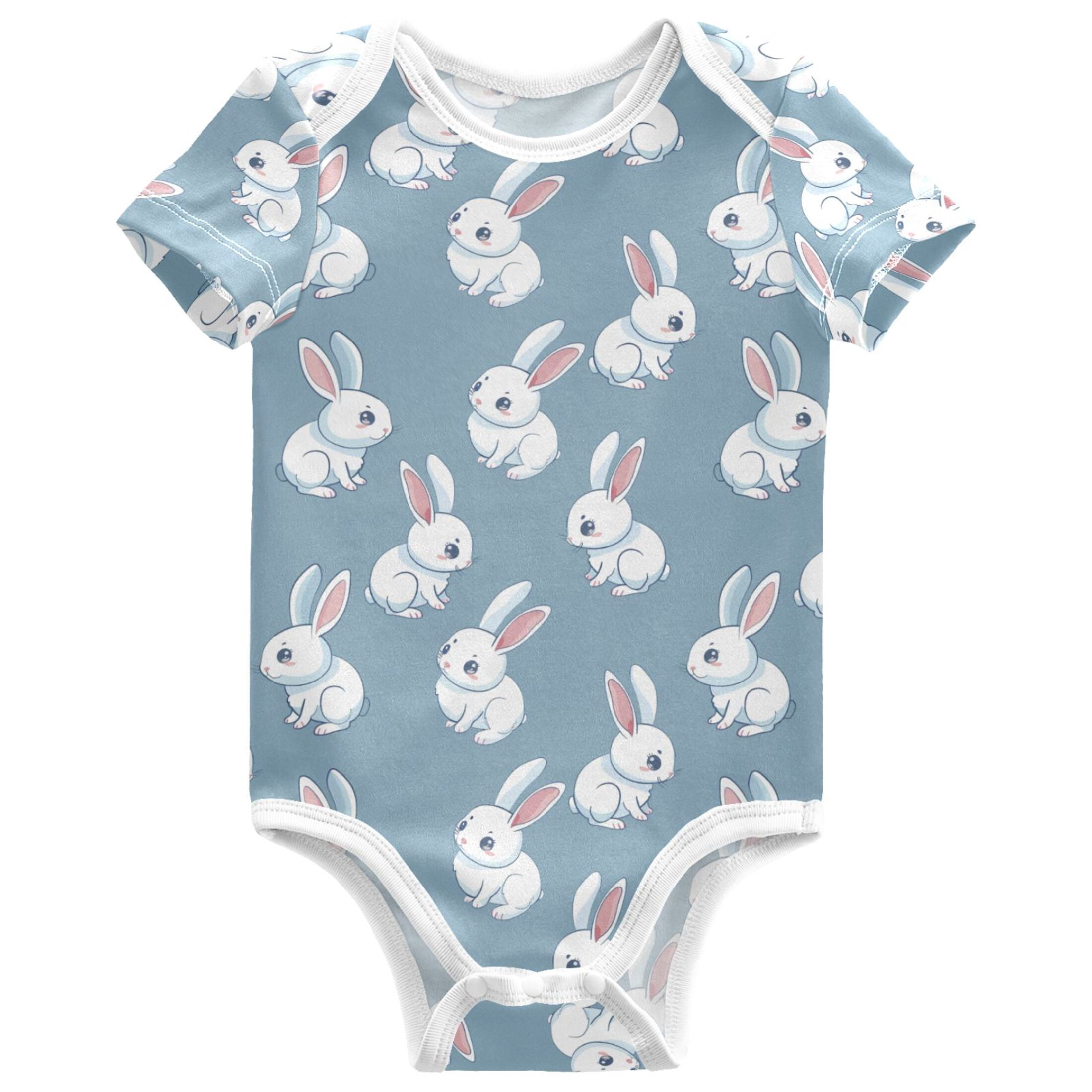 joogoo Cartoon Cute Rabbits Pattern Baby Bodysuits Short Sleeve Cotton ...