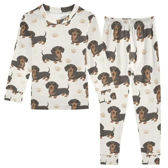 joogoo Cartoon Dachshund Dogs 2 Piece Long Sleeve Tee and Pants Cotton Pajama Set 6Y