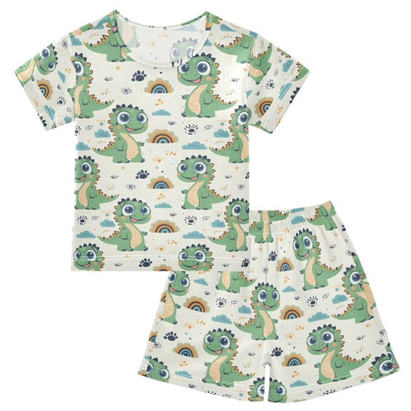 joogoo Cartoon Dinosaurs Rainbow Pattern Pajama Sets Short Sleeve Cotton 2-Piece Sleepwear 10Y