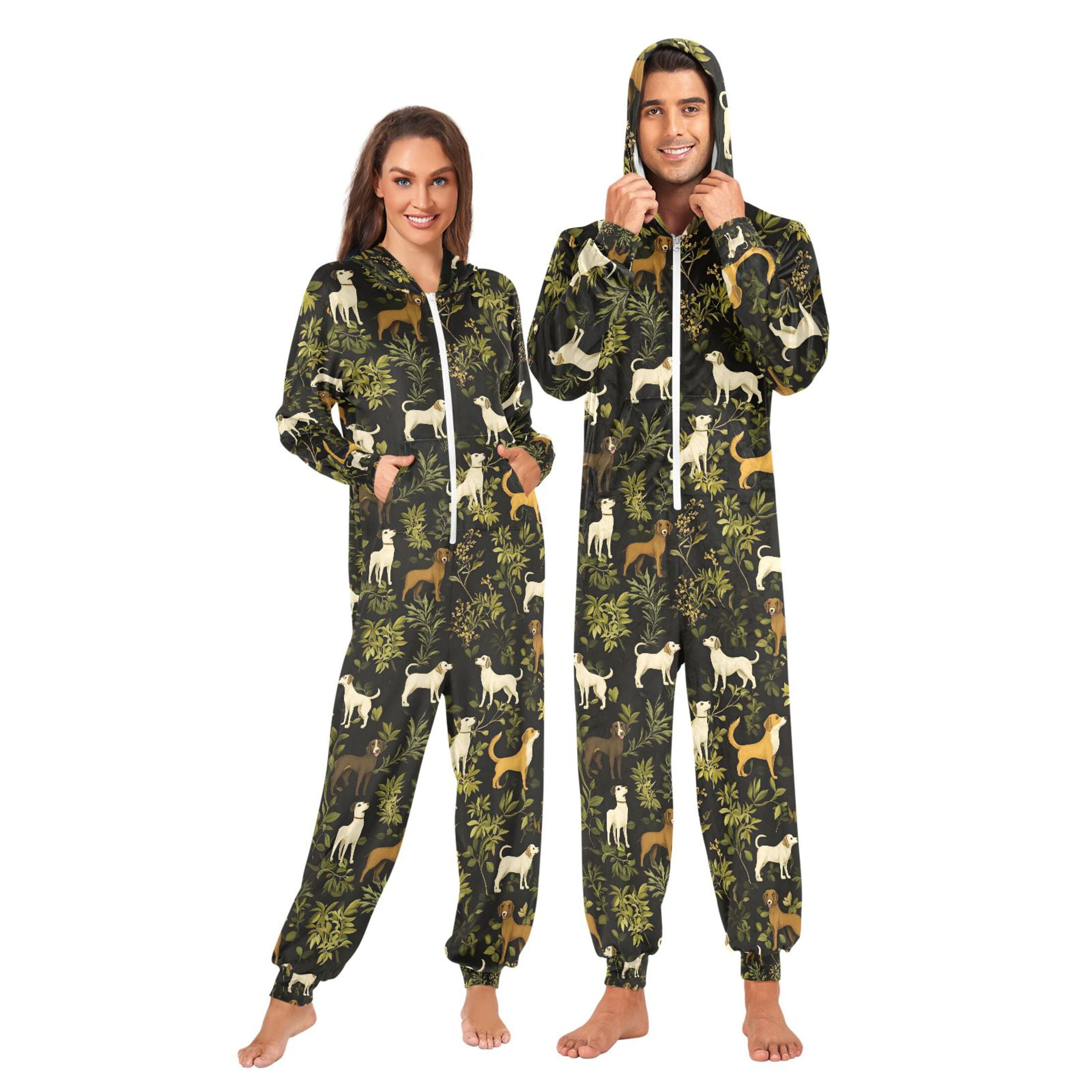 joogoo Cartoon Doodle Dogs Leaf Unisex Adults Onesies Pajamas Jumpsuits L