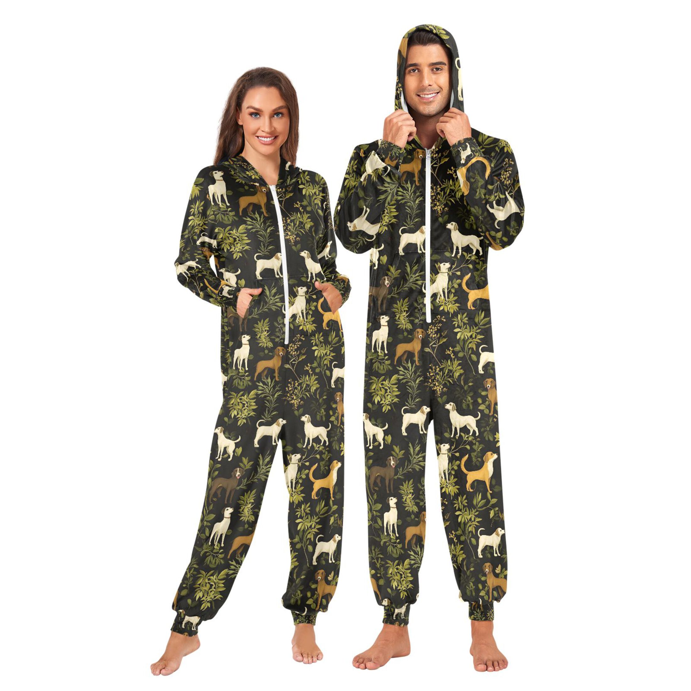 joogoo Cartoon Doodle Dogs Leaf Unisex Adults Onesies Pajamas Jumpsuits M