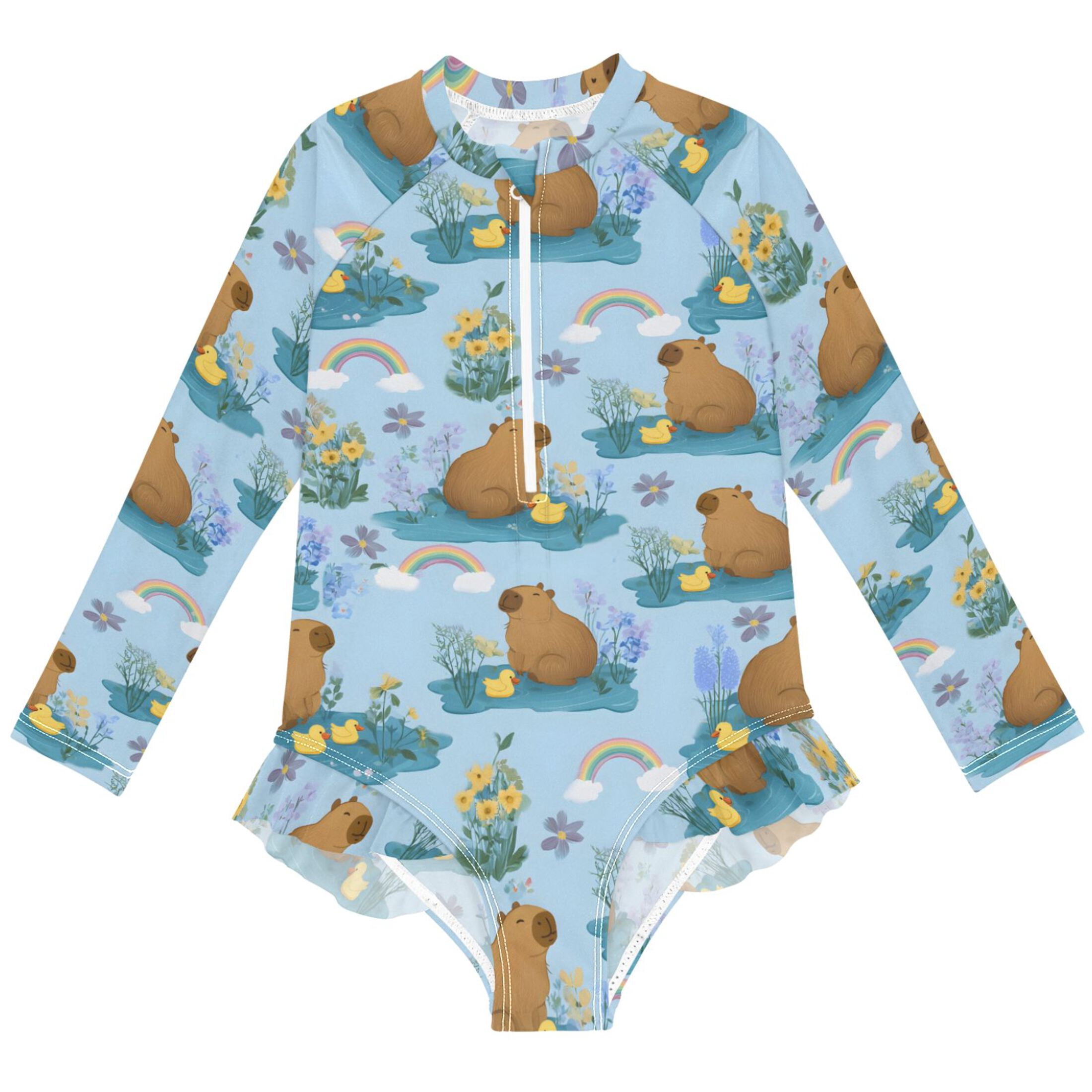 joogoo Cartoon Duck Capybaras Pattern Girls One-Piece Swimsuits UPF 50 ...