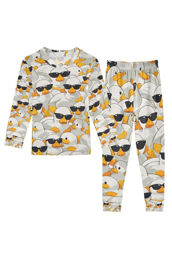 Cartoon Ducks 2 Piece Long Sleeve Tee and Pants Cotton Pajama Set 3T