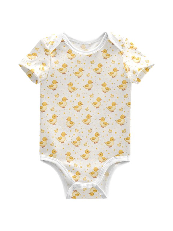 Cartoon Ducks Cute Pattern Baby Bodysuits Short Sleeve Cotton Onesies Clothes 3Months
