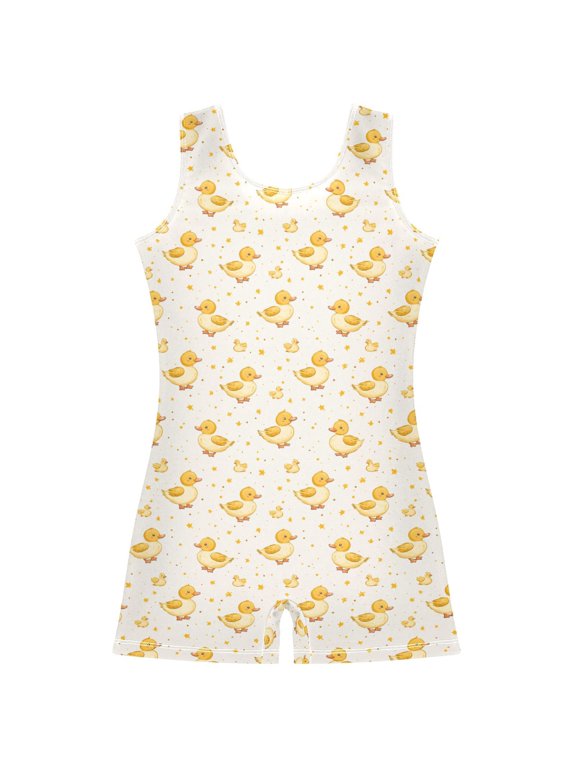 Cartoon Ducks Cute Pattern Girls Leotards Gymnastics Tumbling Outfit Biketard Unitard 7-8Years
