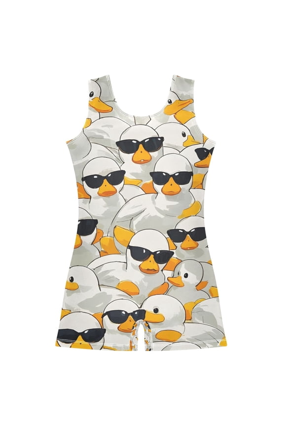 Cartoon Ducks Pattern Girls Leotards Gymnastics Tumbling Outfit Biketard Unitard 5-6Years