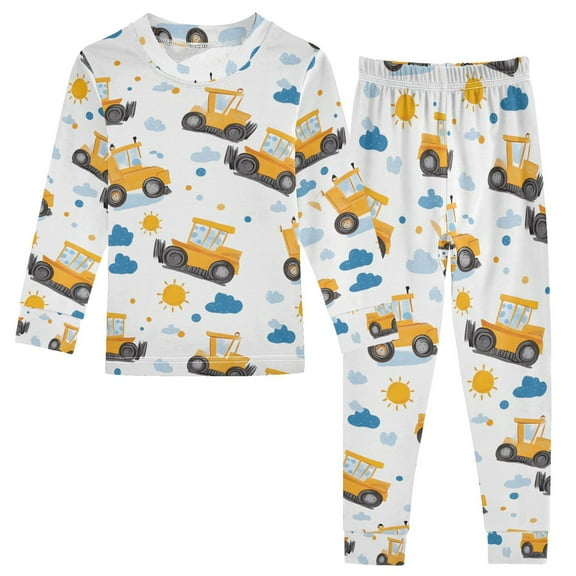 joogoo Cartoon Excavator Trucks-h5 Pajamas Set Long Sleeve Soft Cotton Sleepwear 2 Piece 24M