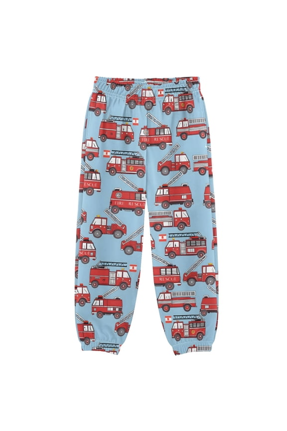 Cartoon Fire Truck Blue Boys' Sweatpants Jogger Pants 3T