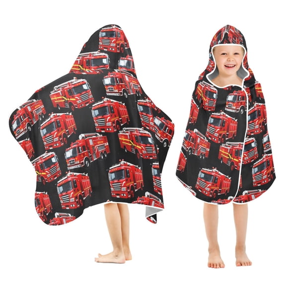 joogoo Cartoon Fire Truck Cute Kids Hooded Beach Towel Baby Bath Towel 23.5"x50"