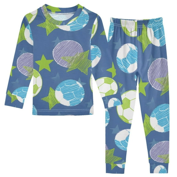 joogoo Cartoon Football Stars Pajamas Set Long Sleeve Soft Cotton Sleepwear 2 Piece 24M