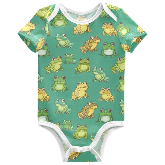joogoo Cartoon Frog Pattern Baby Bodysuits Short Sleeve Cotton Onesies Clothes 24Months