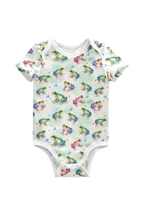 Cartoon Frogs Green Pattern Baby Bodysuits Short Sleeve Cotton Onesies Clothes 3Months