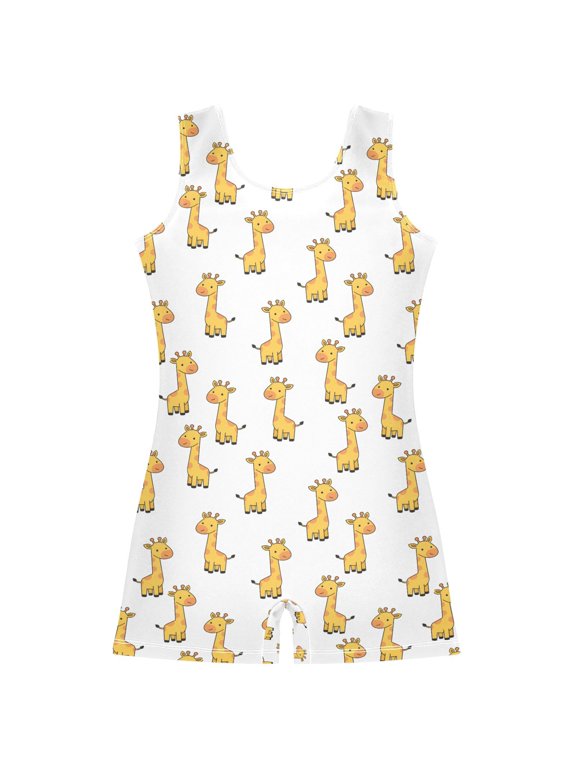 Cartoon Giraffes Pattern Girls Leotards Gymnastics Tumbling Outfit Biketard Unitard 5-6Years