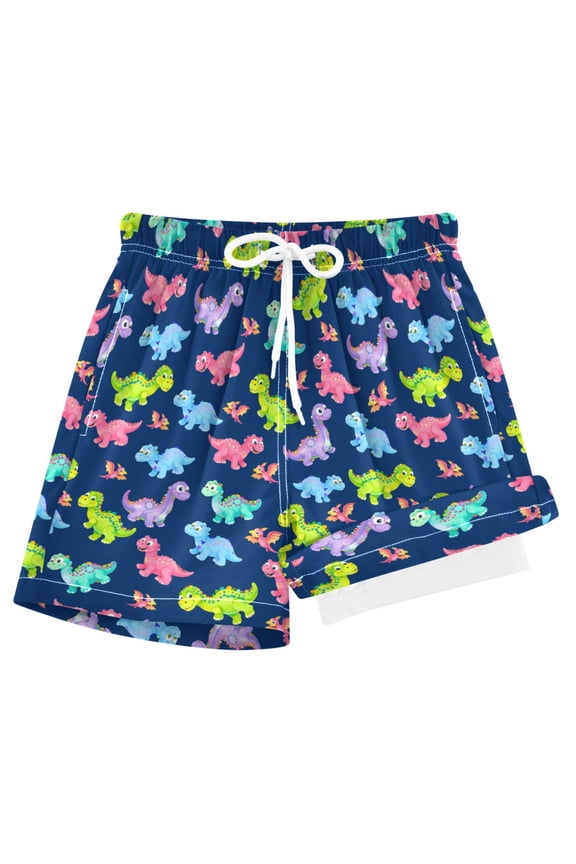 Cartoon Happy Dinosaur Boys Swim Trunks Beach Swimsuit Shorts Boxer 4T