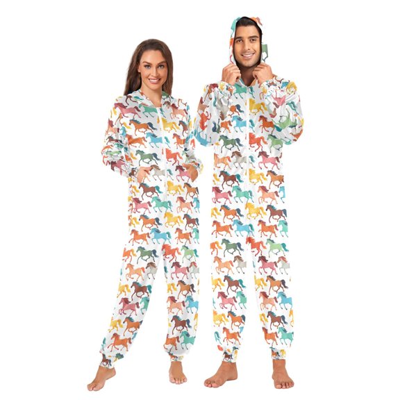 joogoo Cartoon Horses Unisex Adults Onesies Pajamas Jumpsuits M