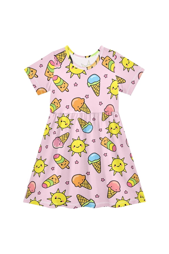 Cartoon Ice Cream Girls' Short Sleeve Dress Kids Dresses 5-6T