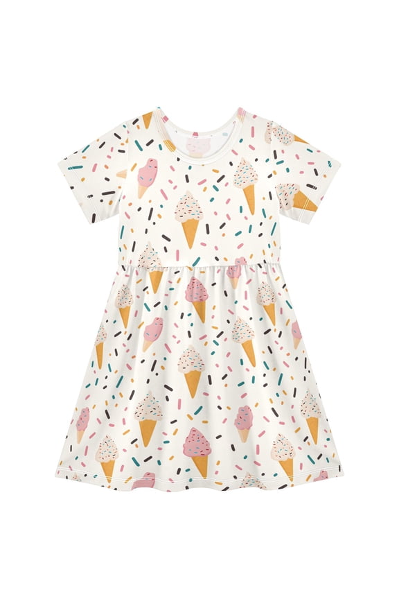 Cartoon Ice Cream Girls' Short Sleeve Dress Kids Dresses 5-6T