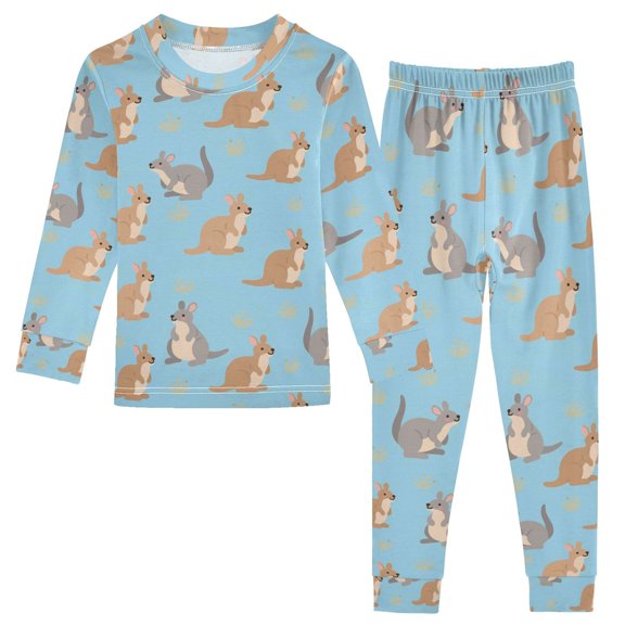 joogoo Cartoon Kangaroo Blue 2 Piece Long Sleeve Tee and Pants Cotton Pajama Set 5Y